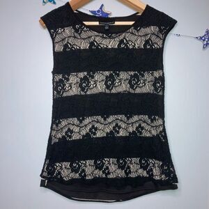Cynthia Rowley, Short Sleeve Striped Top with Full Lace Overlay, Women’s Small